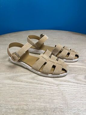 Splendid Row Espadrille Suede Woven Fisherman Sandals Honey Beige Women’s Size 7